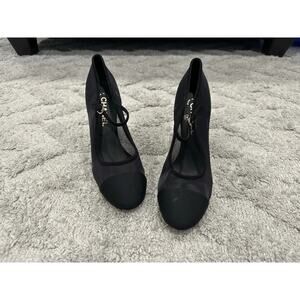 Chanel Mesh Grosgrain Pearls Cap Toe Open Pumps Black EU 41 AS IS DEFECT